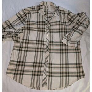 Weatherproof Vintage Comfort Stretch Women's Large Tan Button Up Flannel Shirt